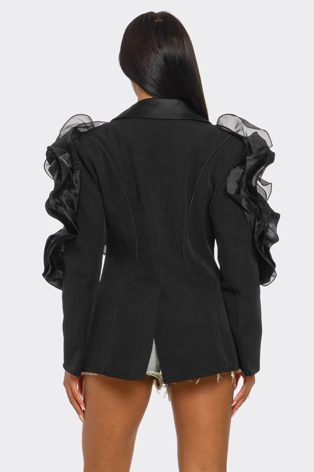 Statement ruffle sleeve blazer